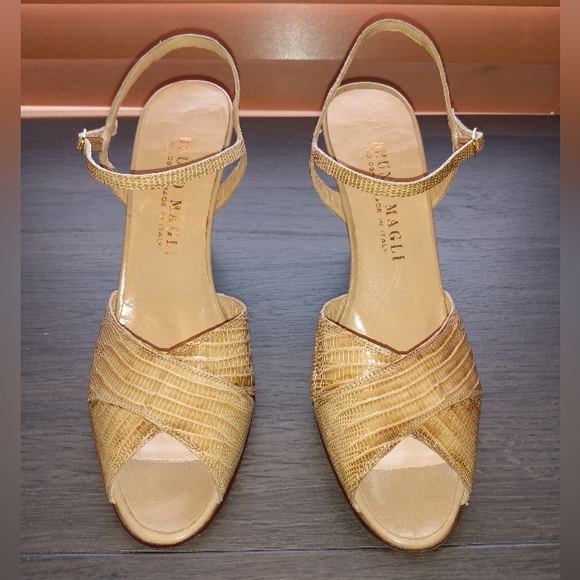 🔴 SALE Bruno Magli Strappy Leather Snakeskin Heels Size 6 Narrow - Picture 1 of 10